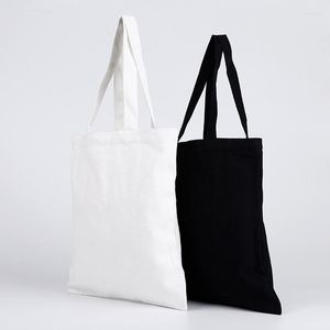 Envoltura de regalo 10 piezas Bolsas de asas de lona negra Paquete sólido reutilizable blanco para compras de libros de comestibles Impresión de bricolaje gruesa