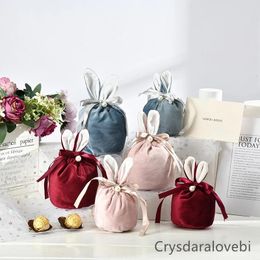 Cadeau cadeau 10pcs oreilles vierges sacs d'emballage cadeaux de pâques sac saint valentin chocolat bonbons velours pochettes décor de mariage