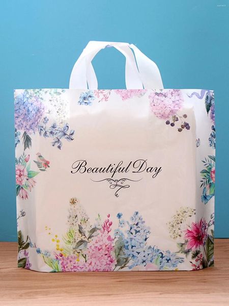 Enveloppe cadeau 10pcs Blue Flower and Bird Style Tote Sac Beautiful Day Sacs en plastique Sacs d'achat Package de robe pour l'événement de fête