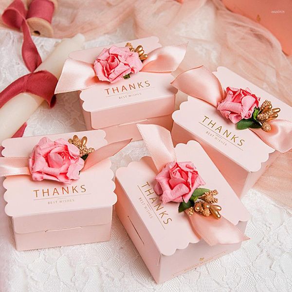 Cadeau cadeau 10pcs boîte bonbons boîtes de mariage faveur emballage ruban chocolat rose sacs bébé douche fête d'anniversaire fournitures