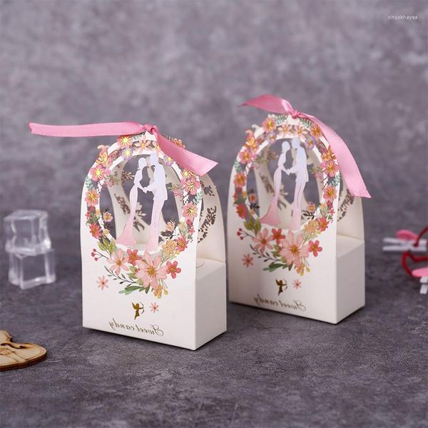 Papel de regalo 10 piezas Caja de embalaje Boda Dulce Caramelo Novia Novio Flor Cajas pequeñas Gracias por los favores de los invitados Suplemento de fiesta