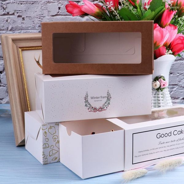 Papel de regalo 10 Uds caja de pastel de pan con ventana embalaje de alimentos papel Kraft fiesta de boda Baby Show
