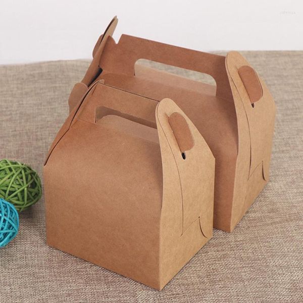 Emballage cadeau 10 pièces gâteau alimentaire Kraft papier boîte avec poignée boîtes noël anniversaire fête de mariage bonbons emballage accessoires 2 tailles