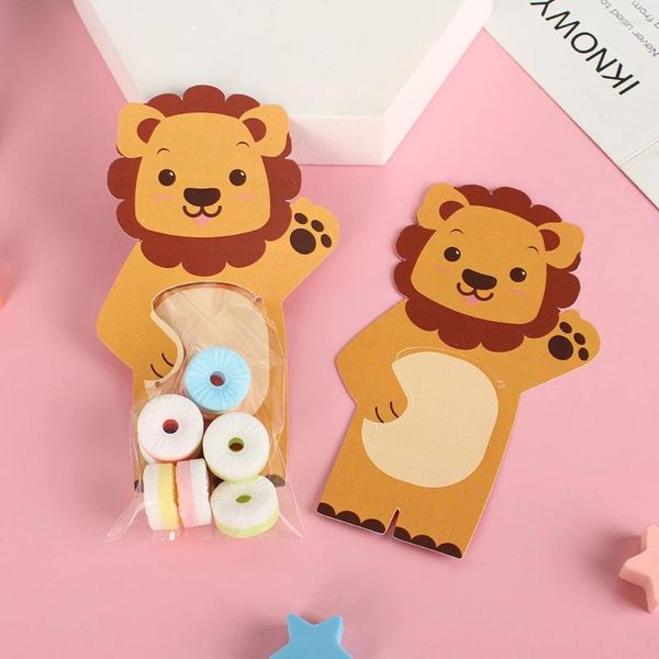 Enveloppe cadeau 10pcs Cartoon Sacs de bonbons animaux Lion Treat Bookie Jungle Birthday Party Baby Shower Pâques Décoration