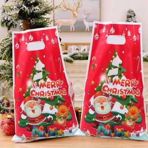 Enveloppe-cadeau 10pcs dessin animé sacs de butin de Santa Claus avec poignée joyeuse Noël sac en plastique emballage biscuit bonbons