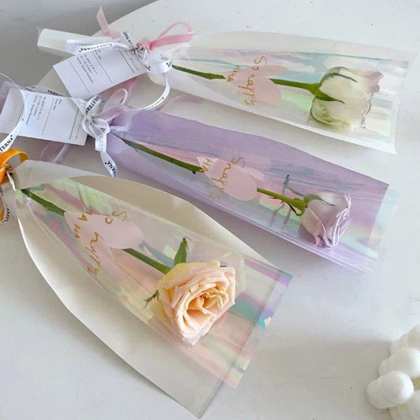 Enveloppe cadeau 10pcs Licelophane Paper Flower Emballage Sac Bouquet floral Single Floral Wrapper Mothers Fay Birthday Party Partaging Packaging