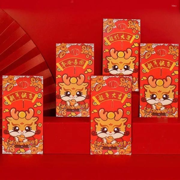 Enveloppe cadeau 10pcs de style chinois Dragon Dragon Rouge Enveloppe Match Cartoon Lucky Money Pocket 2024