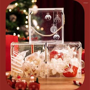 Geschenkomschakeling 10 stks Kersttassen Transparante sneeuwvlok Elk Santa Claus Cake Cookie Candy Wikkel met handvat Party Gunsten Supplies