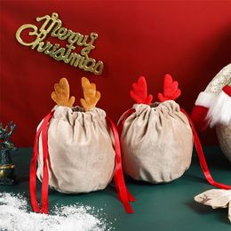 Emballage cadeau 10pcs Sacs de bonbons de Noël Antlers Sacs Velvet Draw String Bunny Gift Packing Bags Party Decoration Navidad Year Gift 220913