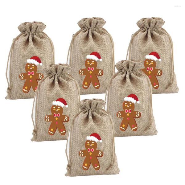 Enveloppe-cadeau 10pcs Sacs à cordon de Noël - Réutilisable Gingerbread Man Burlap Burlap Holiday Home Party Favors
