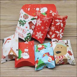 Envoltura de regalo 10 unids Navidad Caja de papel Kraft Forma de almohada Caramelo Feliz Favor Cajas para niños Feliz Año Navidad 2023