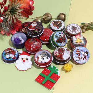 Cadeaupapier 10 stuks Kerstfeest Kleine doos Verrast ijzeren blikje Chocolade snoepverpakking Tin Rond Leeg Willekeurig Draagbaar Reizen