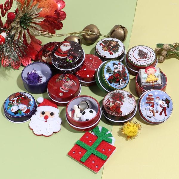 Cadeau cadeau 10pcs fête de Noël petite boîte surprise boîte de fer chocolat bonbons emballage étain rond vide aléatoire portable voyage