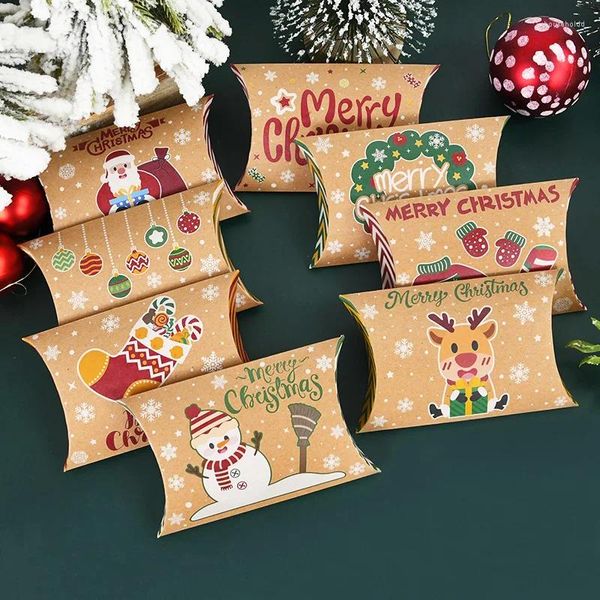 Envoltura de regalo 10 unids Almohada de Navidad Cajas de dulces Decoración para el hogar 2024 Navidad Caja para niños Navidad Año Santa Bolsas de embalaje