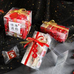 Geschenkomschakeling 10 stcs Clear Cake Cookies Candy Box Plastic bruiloft Gunstboxen Grosgrain Satijnen linten Kerstfeestverpakkingen