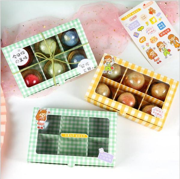 Emballage cadeau 10 pièces clair Windown Cupcake boîtes avec 6 trous plateau jaune vert grille papier boîte gâteau emballage boîtes cadeau