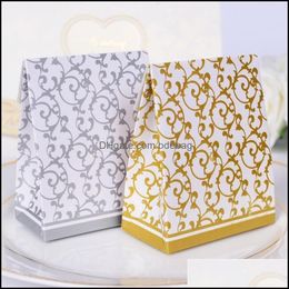 Geschenkwikkeling 10 stcs Creative Golden Sier Ribbon Wedding Gunsten Party Wrap Gifts Paper Box Cookie Cadea Cadeaum Bags Evenement Serden 651 R2 DHWSC