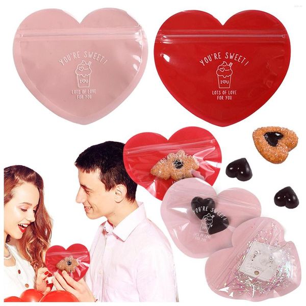 Emballage cadeau 10 pièces mignon amour coeur en forme de sac en plastique mariage anniversaire Cookie bonbons emballage sacs Opp auto-adhésif fête faveurs