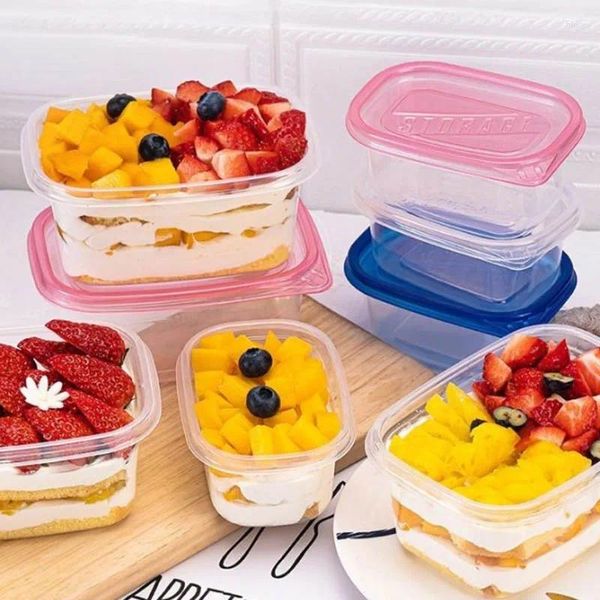 Caja de pastel de plástico desechable de regalos con tazas de plástico desechables con tazas de postres de rectángulo de cuchara accesorios para hornear para hornear