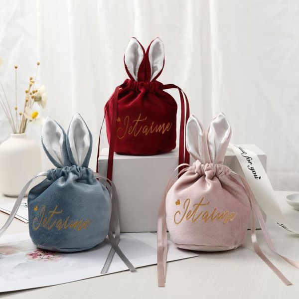 Emballage cadeau 10pcs oreilles de Pâques sac de velours emballage bonbons chocolat pour cadeaux de mariage pochettes de rangement sac cadeau emballage cadeau