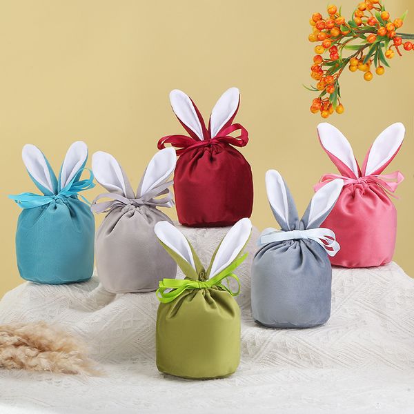 Papel de regalo 10 piezas Bolsas de regalo de Pascua Orejas de conejo Bolsa de terciopelo Caja de azúcar Caja de dulces de boda Decoración de Pascua Bolsas de conejito Bolsas de regalo para el Día de la Madre 230626