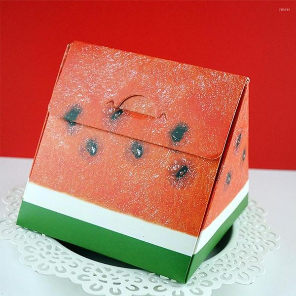 Papel de regalo 10 piezas Ecológico Pastel de papel Triángulo Panadería Dulces Estuche lindo Banquete de boda En forma de sandía Postre portátil Caja de embalaje