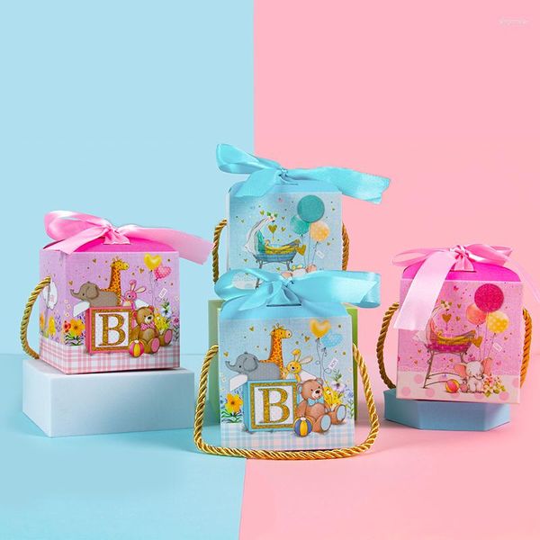 Emballage cadeau 10 pièces éléphant boîte à bonbons boîtes de dessin animé avec ruban pour enfants anniversaire bébé douche faveurs emballage Supplie