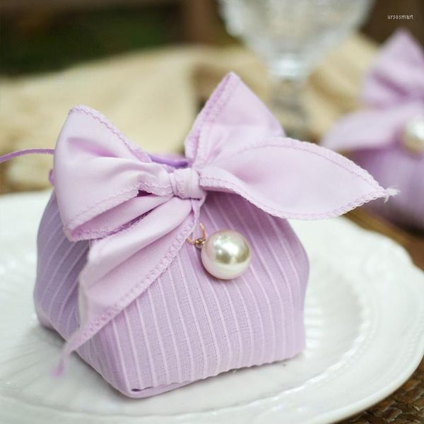 Envoltura de regalo 10 unids Bolsas de tela con Bowknot Pearl Charm Wedding Party Favor Bolsa Mango Craft Producto Embalaje para negocios