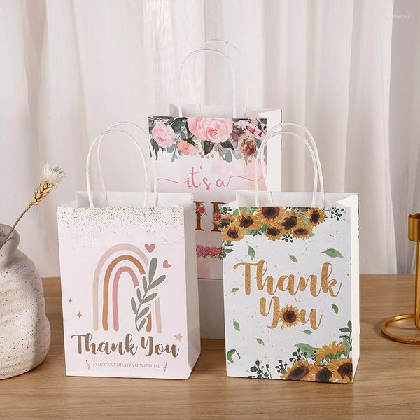Emballage cadeau 10 pièces Design floral merci sacs en papier Kraft pour mariage fête d'anniversaire emballage décor noël bébé douche faveurs