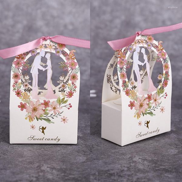 Papel de regalo, 10 Uds., cajas de dulces con patrón Floral con cinta, envoltorio de Chocolate para fiesta de boda, regalos de San Valentín, suministros de decoración