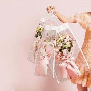 Emballage cadeau 10pcs Sac d'emballage de fleurs imperméable transparent PVC sac à main emballage emballage fourre-tout pratique boîte de rangement de mariage rose