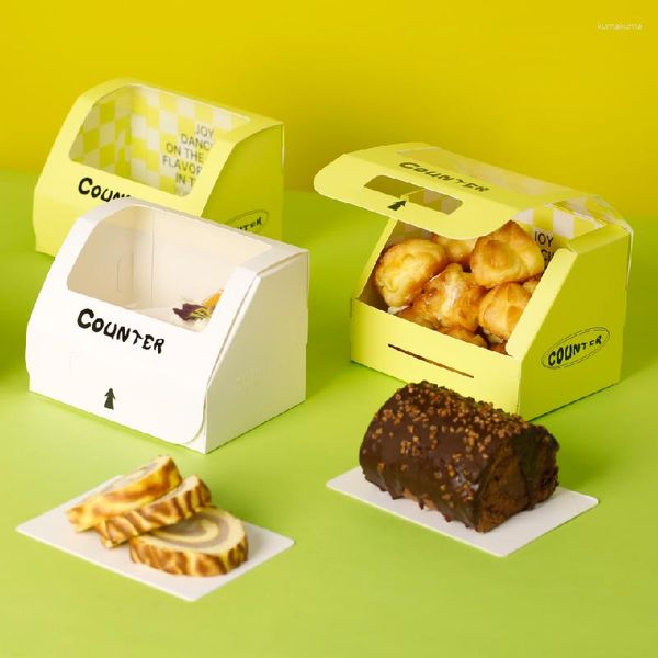 Papel de regalo 10 Uds caja de pastel de pastelería de tarjeta blanca de grado alimenticio con ventana transparente embalaje de postres de donuts y galletas portátiles