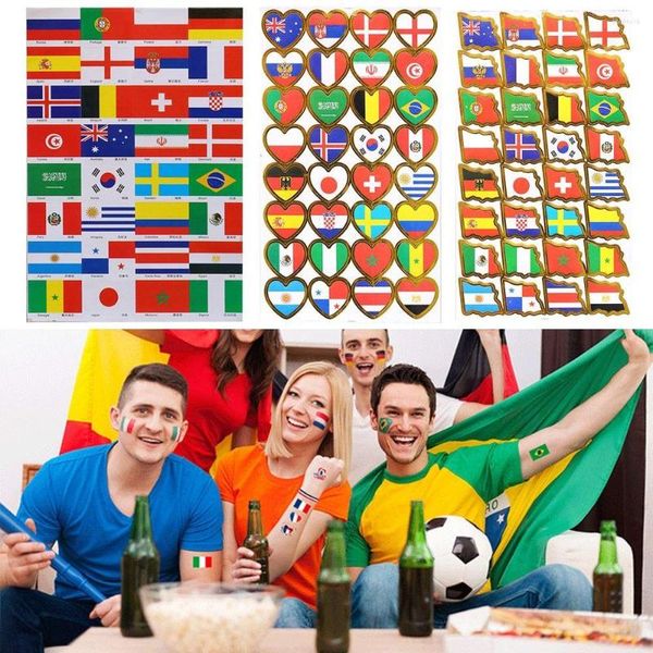 Envoltura de regalo 10PCS Pegatinas de cara de fútbol 32 Fuerte bandera nacional Cheer Props Bar Fans Tatuaje