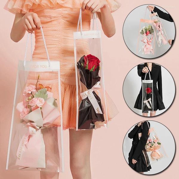 Envoltura de regalo 10pcs para bolsas de bouquet bolsas de embalaje flores envolventes transparentes con mango suministros de fiesta de plástico florist