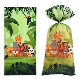 Enveloppe-cadeau 10pcs Forest Animal Cadeaux transparents Sac Jungle safri Cartoon Lion Tiger Candy Happy Kids Wild One Birthday Packaging Sacs
