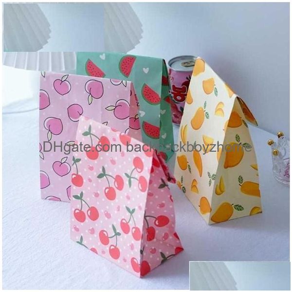 Envoltura de regalo 10 unids Frutas Bolsas de dulces Colorf Piña Stberry Bolsa de papel de embalaje para cumpleaños Fiesta de verano Regalos para niños Suministro Drop Delive DHNF0