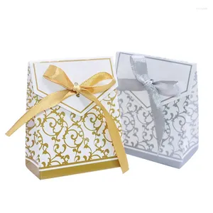 Geschenkomschakeling 10 stks Goud Zilver papier Candy Box Tas Bruiloft Verpakking Baby shower Gunsten Verjaardagsfeestje