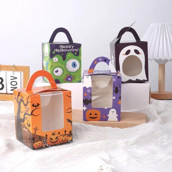 Envoltura de regalo 10 unids Caja de embalaje de dulces de Halloween Pastel de papel Mango transparente Chocolate Snack Galletas Comida Pan Suministros de fiesta