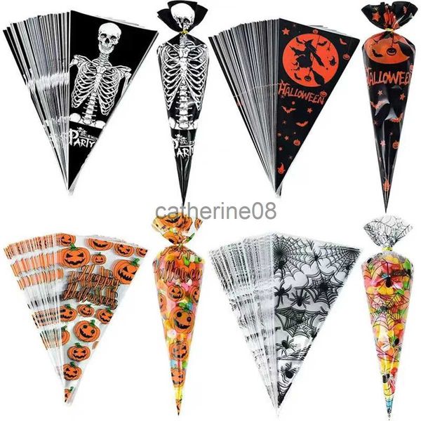 Envoltura de regalo 10 unids Halloween Triángulo Bolsas de regalo Calabaza Calavera Impresión Bolsa de caramelo Galleta Turrón Bolsa de embalaje Hornear Bolsillos planos Feliz Halloween x1007