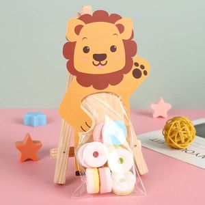 Enveloppe cadeau 10pcs Animaux de la jungle sacs bonbons mignon carton lion ours biscuits emballages enfants 1e anniversaire
