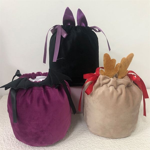 Papel de regalo 10 piezas Bolsa de regalo para niños Terciopelo Sublimación Saco de Navidad de Papá Noel con cinta Truco o trato Canasta de Halloween para fiesta de festival 220906