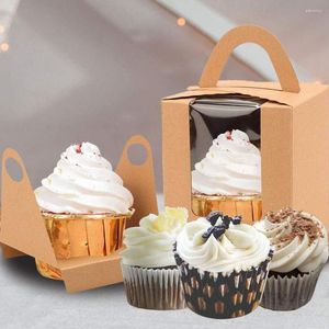 Papier Cadeau 10pcs Kraft Cupcake Boxes Avec Fenêtre Poignée Pâtisserie Conteneurs Muffins Boulangerie Enfants Fête D'anniversaire Faveur Baby Shower Emballage Boîte