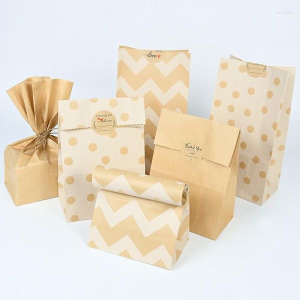 Emballage cadeau 10 pièces sac en papier Kraft imprimé à rayures cuisson biscuits pain gâteau bonbons Snack emballage à emporter décor de fête à la maison