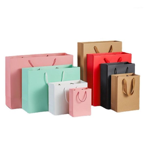 Envoltura de regalo 10 unids Bolsa de papel Kraft con asa Rosa Boda Caramelo Ambientalmente Ropa para llevar Bolsas de embalaje para negocios