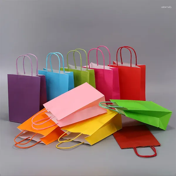 Envoltura de regalo 10pcs Bolsa de papel Kraft con asas Color Candy Hornear Envoltura Bolsas de compras de galletas