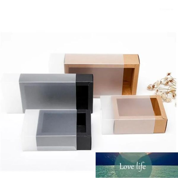 Emballage cadeau 10 pièces boîte en papier Kraft avec couvercle Transparent givré Style tiroir en carton pour bijoux d'emballage de poupée