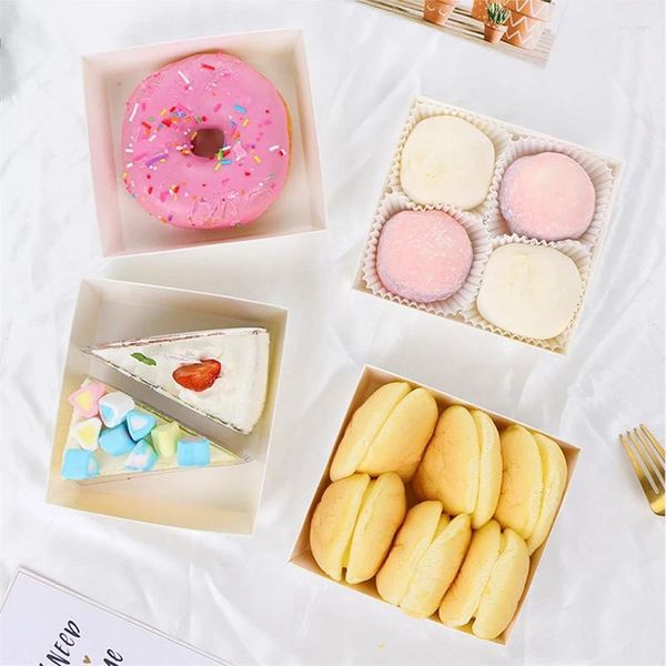 Envoltura de regalo 10 unids Kraft Caja de pastel de papel Cubierta transparente para Breat Donut Cajas Embalaje Hecho a mano Baby Shower Decoración Suministros