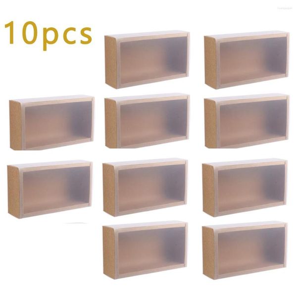 Envoltura de regalo 10 unids Cajas de cajón de papel Kraft Caja de embalaje con pantalla de ventana de PVC transparente Pastel de caramelo de galleta de boda