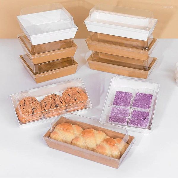 Envoltura de regalo 10pcs caja de envasado de comida de papel kraft recipiente para llevar marrón desechable con tapa de tapa transparente