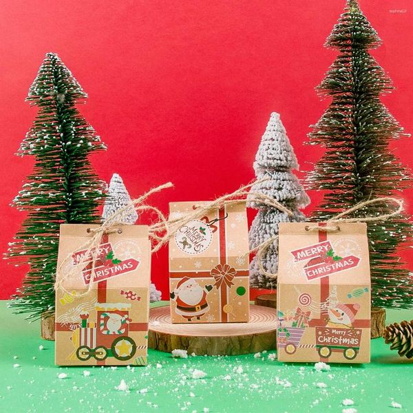 Cadeau cadeau 10pcs papier kraft boîte de maison de pain d'épice avec des cordes friandises de Noël boîtes de faveur de bonbons décorations de Noël pour la maison